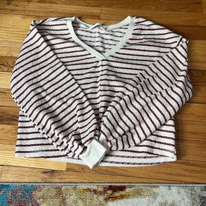 Altar'd State Red and White Striped V-Neck Sweater